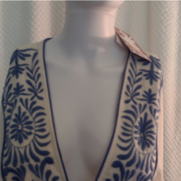 Band of the Free- Retro Boho Ecru Pheasant Blouse Embroidery- NWT- medium - Picture 2 of 13